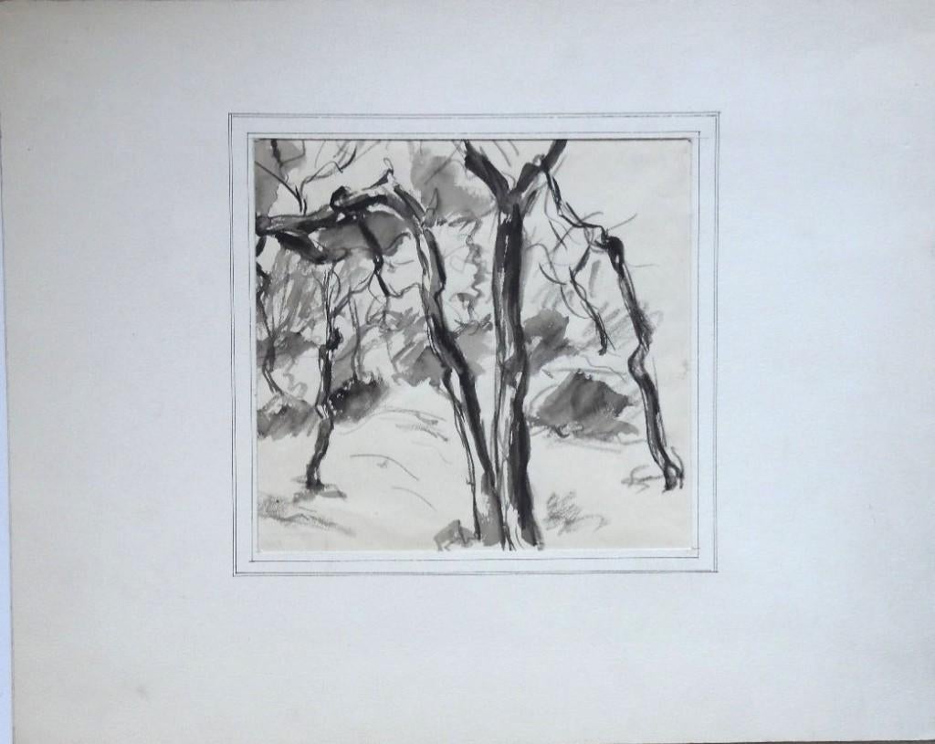 André v.d. Vossen krijttekening "Bomen in de Kennemerduinen", Antiek en Kunst, Ophalen