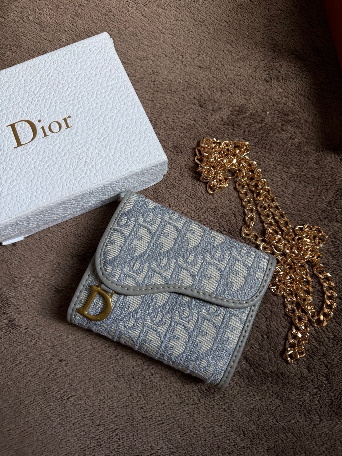 Dior Saddle Wallet met ketting, Verzenden, Nieuw, Grijs, Schoudertasje