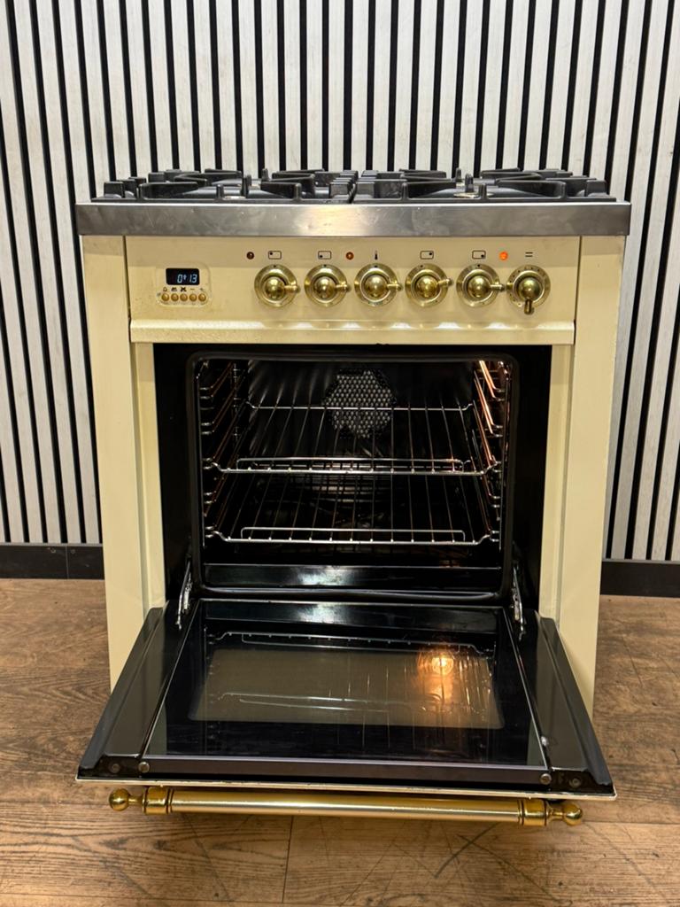 Luxe Boretti Fornuis 4pits met Gasoven creme 70x60 cm, Fornello Esperta, Zo goed als nieuw, Energieklasse A of zuiniger, Gas
