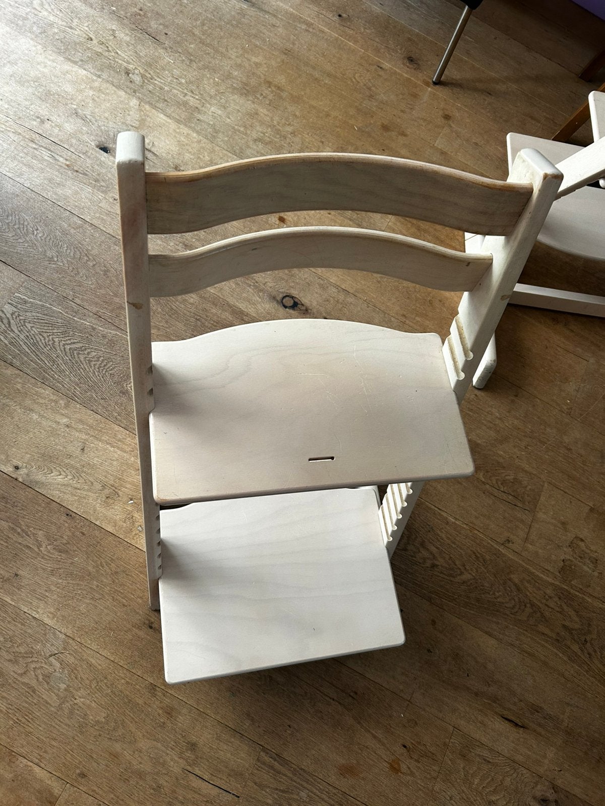 2x tripp trapp white wash stoel, Ophalen of Verzenden, Gebruikt, Meegroeistoel, Aanschuifbaar