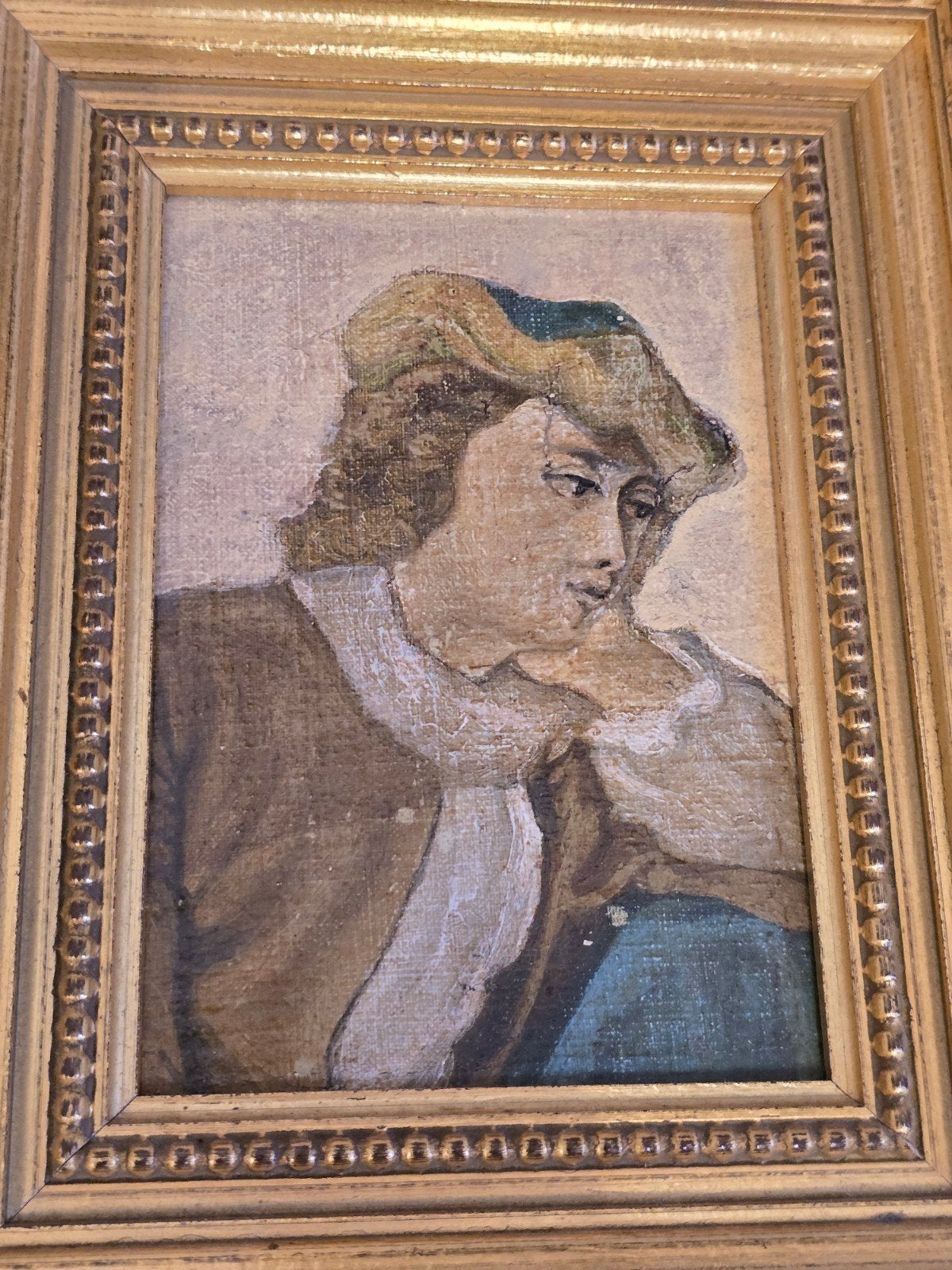 antiek schilderijtje (zeer oud), Antiek en Kunst, Doek, Portret of Personen, Ophalen of Verzenden, Olieverf