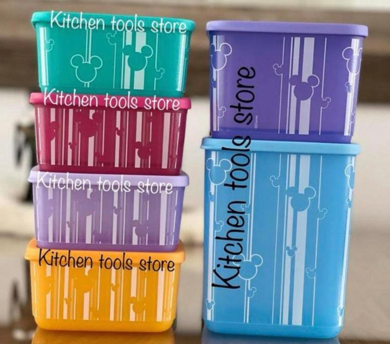 Tupperware Set 6 Cubix Mickey Mouse Bewaardozen voorraad, Ophalen of Verzenden, Nieuw, Bus of Trommel
