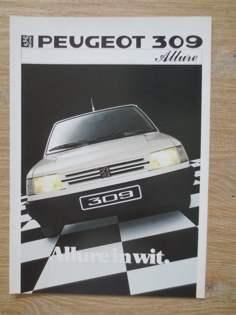 Autofolder: Peugeot 309 Allure - Allure in WIT  Folder 1987, Ophalen of Verzenden, Nieuw, Peugeot