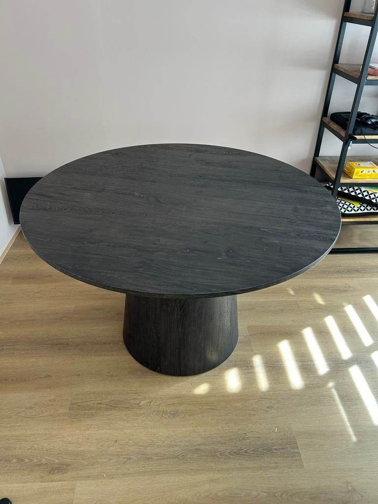Ronde Eetkamertafel Oslo 130 cm donkerbruin – mangohout, Ophalen, Zo goed als nieuw, Rond, 100 tot 150 cm