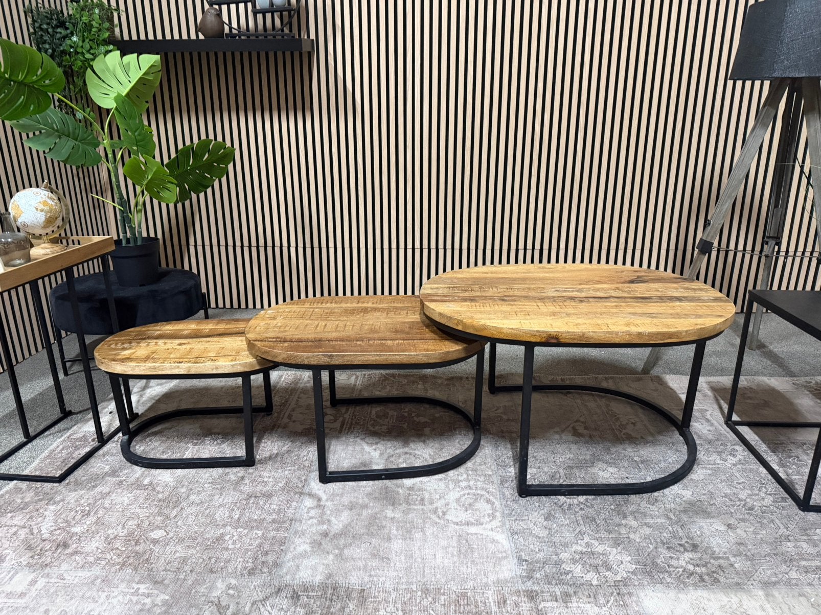 “LEVERING MOGELIJK” Gave mongo houten salontafels, 100 tot 150 cm, Verzenden, Rond, Nieuw