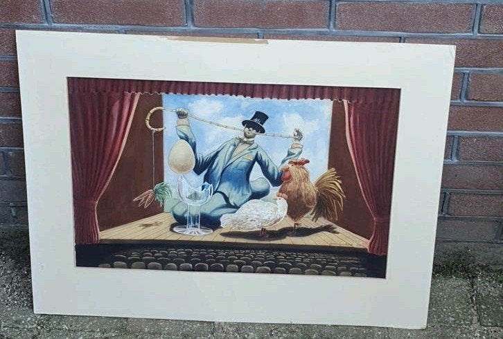 surrealisme schilderij Goochelaar Jonas   Lindkvist, Zweden, Antiek en Kunst, Ophalen