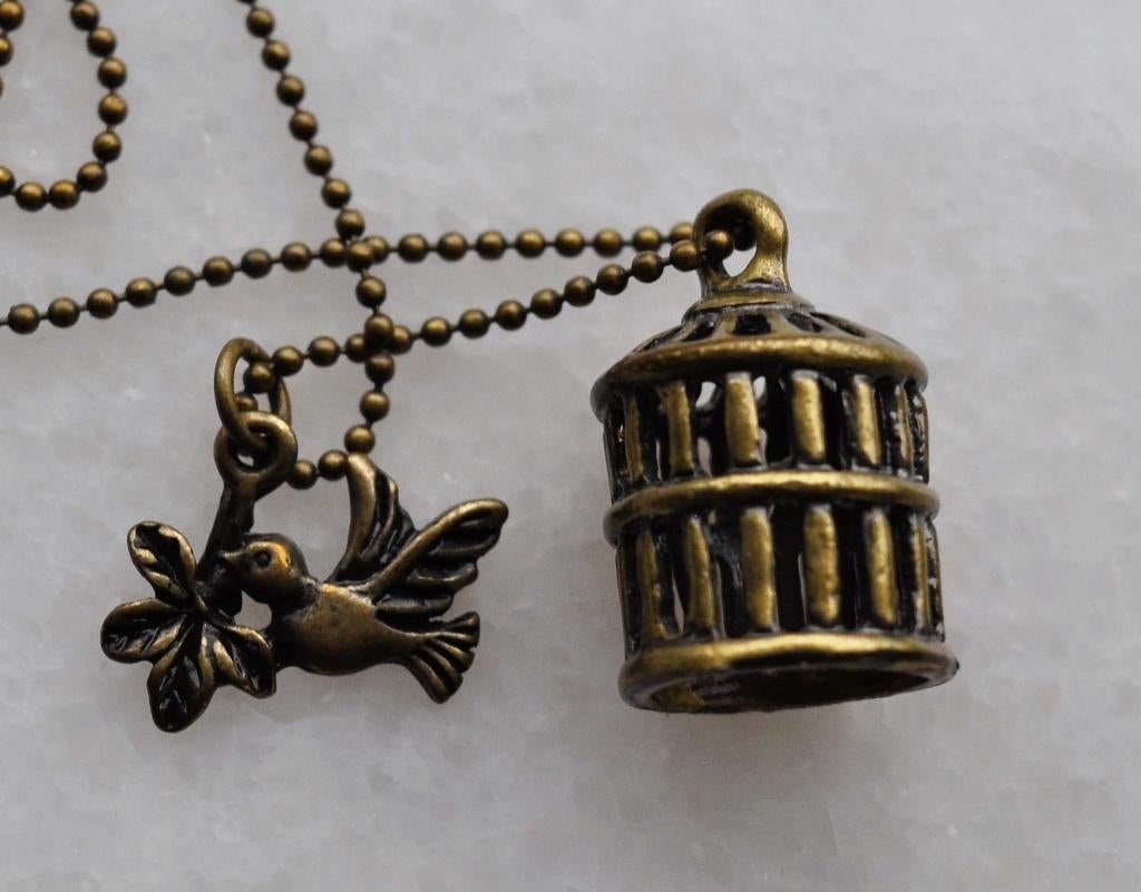 Vintage Bronskleurige Ketting Kooi Vogel Vogelkooi, Ophalen of Verzenden, Gebruikt, Overige kleuren, Overige materialen