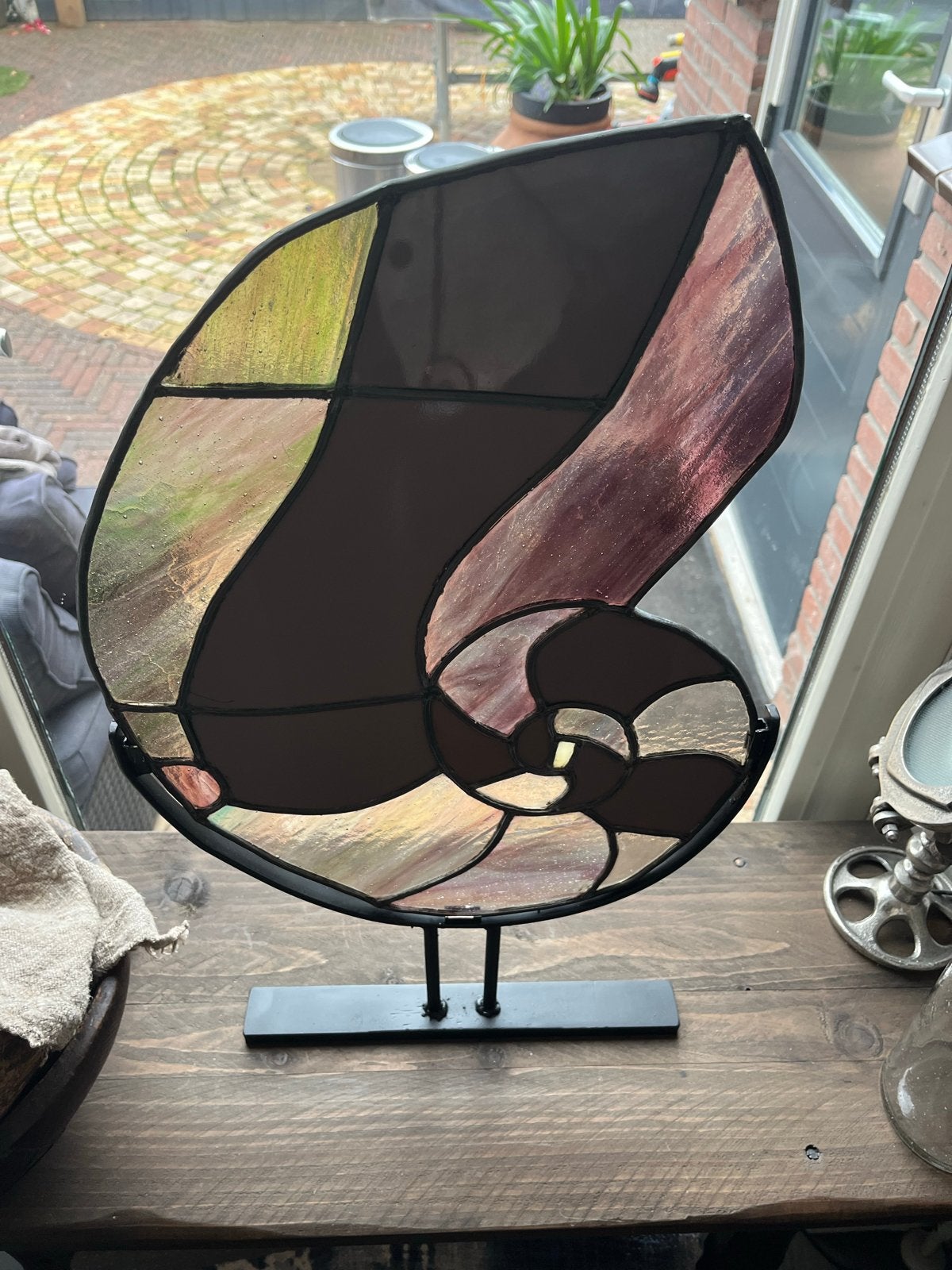 Glas in lood schelp op standaard, Ophalen of Verzenden