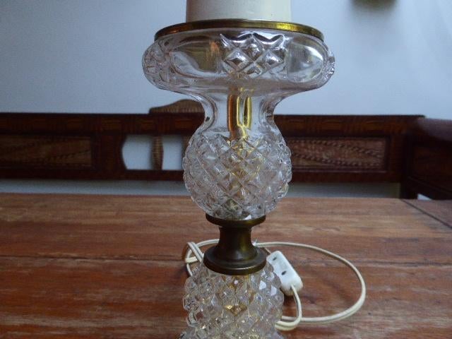 Vintage persglazen lamp met messing details, Ophalen of Verzenden