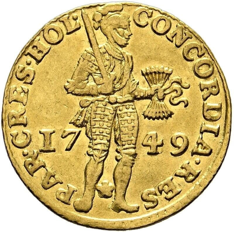 Gouden dukaat 1749 Holland met rozet, Vóór koninkrijk, Losse munt, Goud, Overige waardes