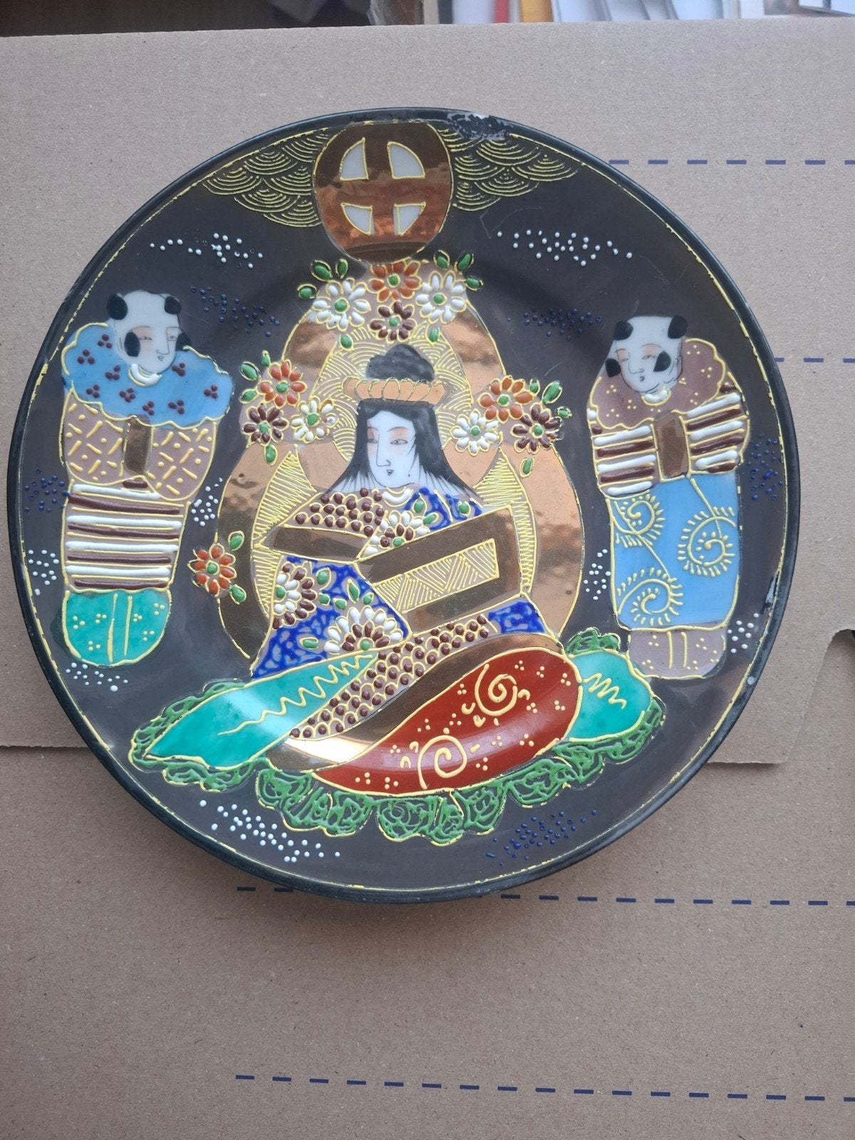 Antiek Japans Satsuma Aardewerk Bord met Figuren, Ophalen of Verzenden