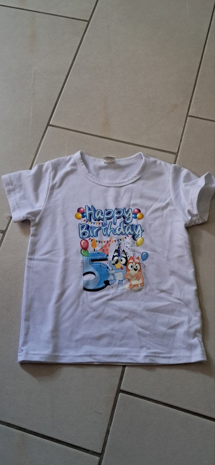 Blauwe Heeler 'Happy Birthday 5' T-shirt, Ophalen, Gebruikt, Jongen of Meisje, Shirt of Longsleeve