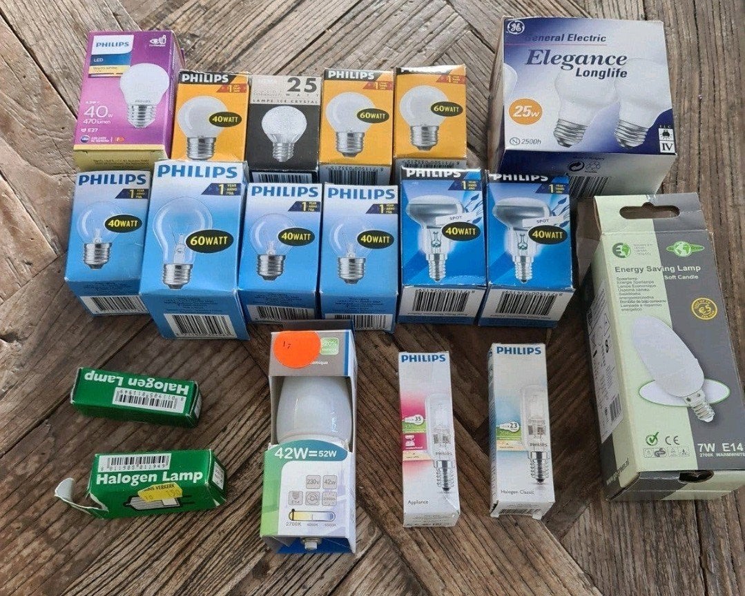 Diverse gloeilampen en halogeenlampen, Philips, GE, Ophalen of Verzenden, Nieuw, E27 (groot), Philips