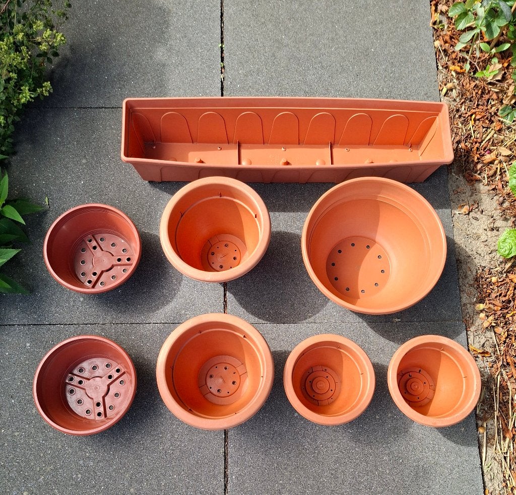 Elho plantenbak en bloempotten terracotta kleur, Ophalen, Kunststof, Gebruikt, 40 cm of meer