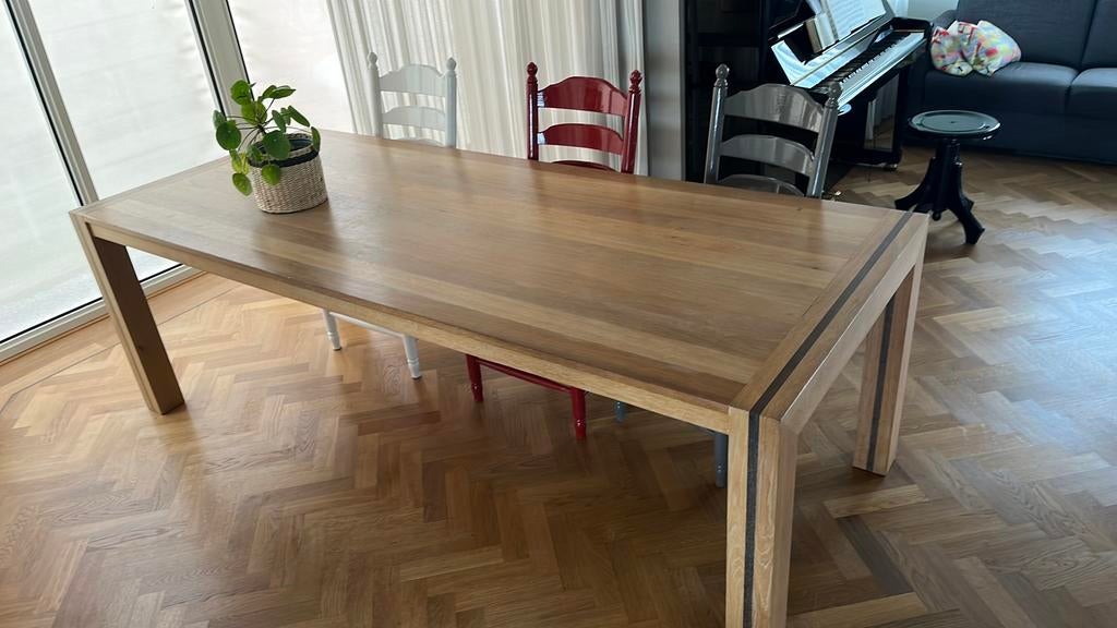 Tafel - eettafel eiken 220cm, Huis en Inrichting, Tafels | Eettafels, Zo goed als nieuw, 100 tot 150 cm, 200 cm of meer, Rechthoekig