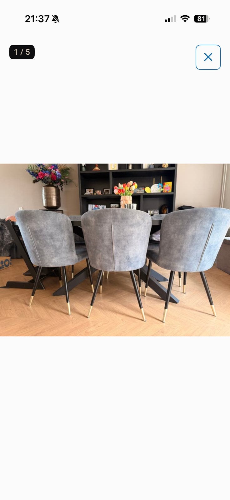 6 eetkamerstoelen, Ophalen, Blauw, Zo goed als nieuw, Stof