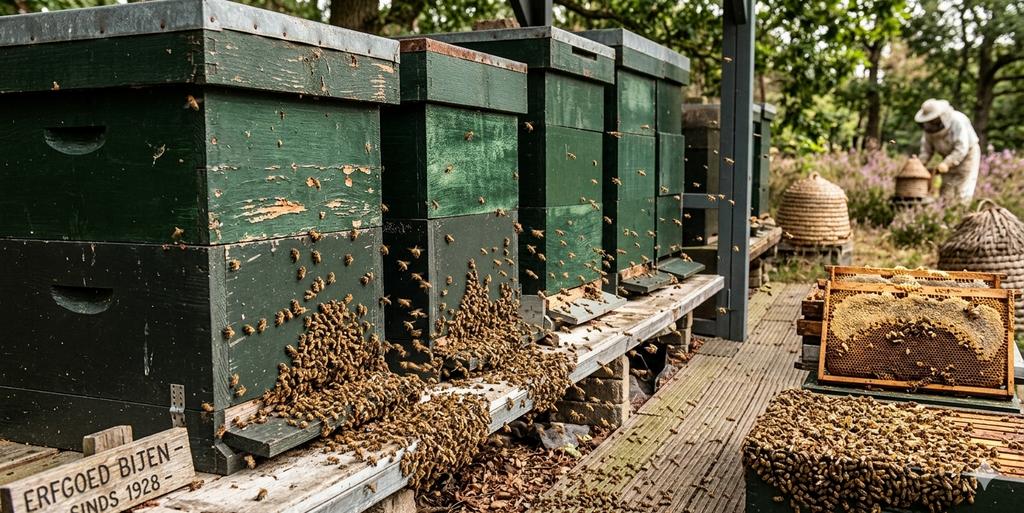 Oude bijenkasten bijen korven korf, Bijen