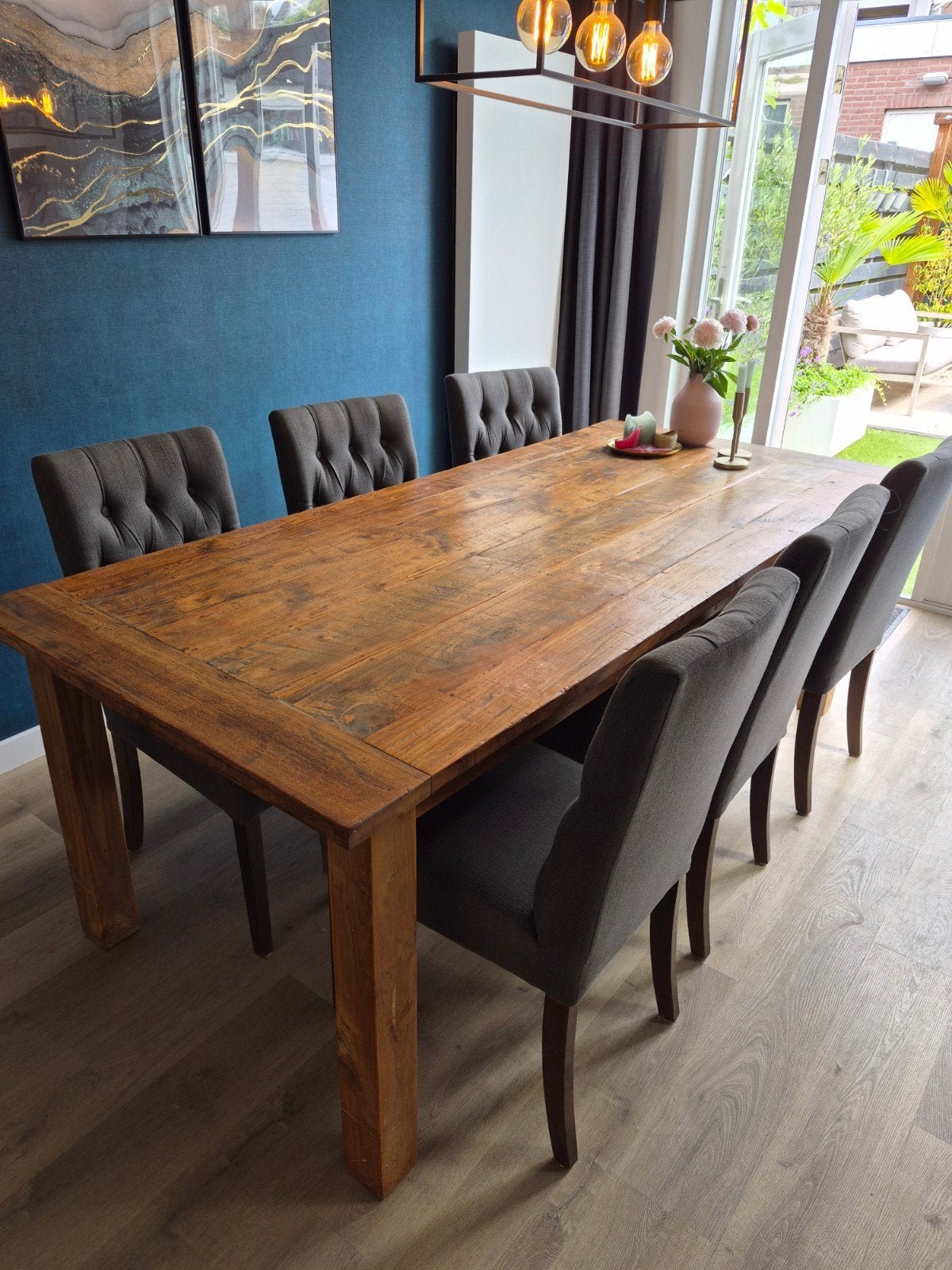 Teak houten eettafel 220x100x80, Ophalen, Gebruikt, 200 cm of meer, 50 tot 100 cm