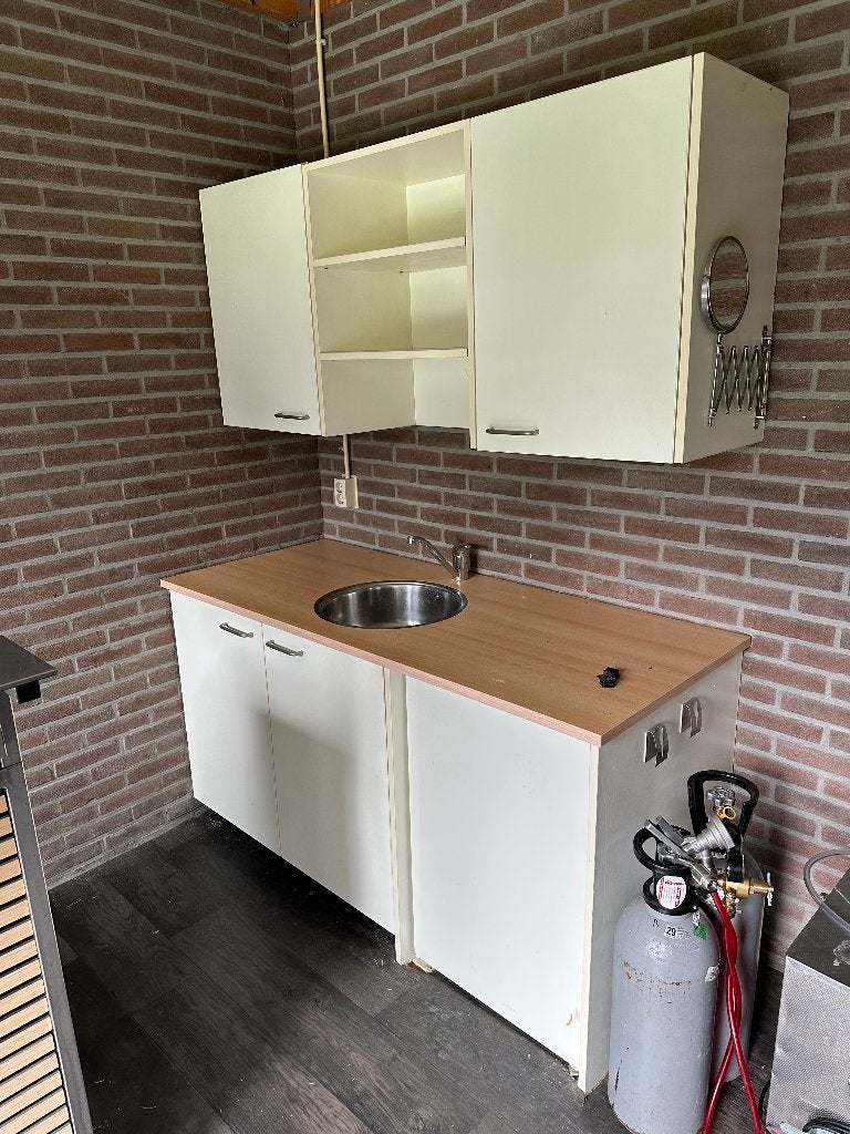 Compact keukenblok met spoelbak en bovenkasten, Ophalen, Gebruikt, Wit, Enkelwandige keuken