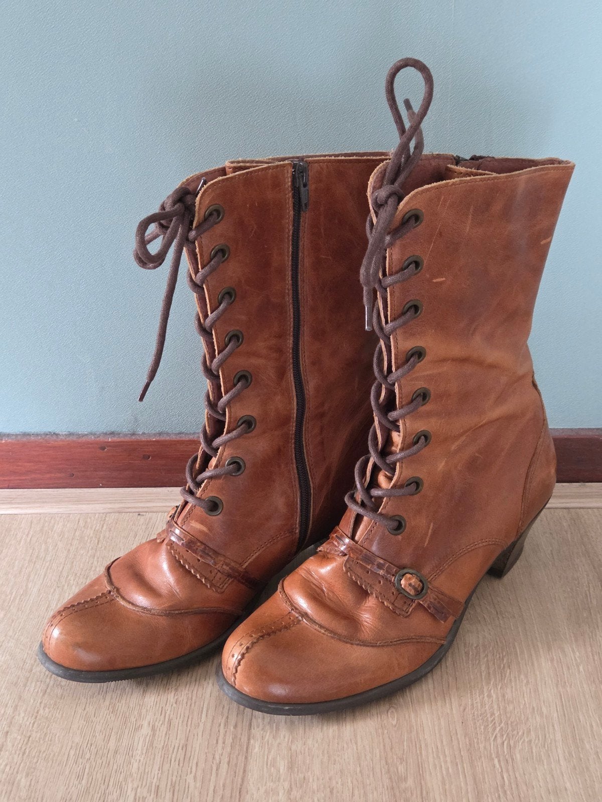 Leather boots, Bruin, Verzenden, Lage of Enkellaarzen, Zo goed als nieuw
