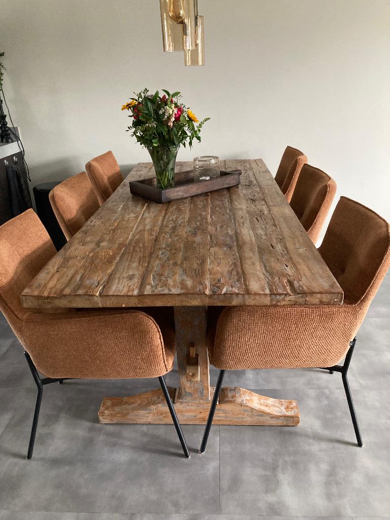 Hoffz kloostertafel, Huis en Inrichting, Tafels | Eettafels, Ophalen, Teakhout, 200 cm of meer, 50 tot 100 cm