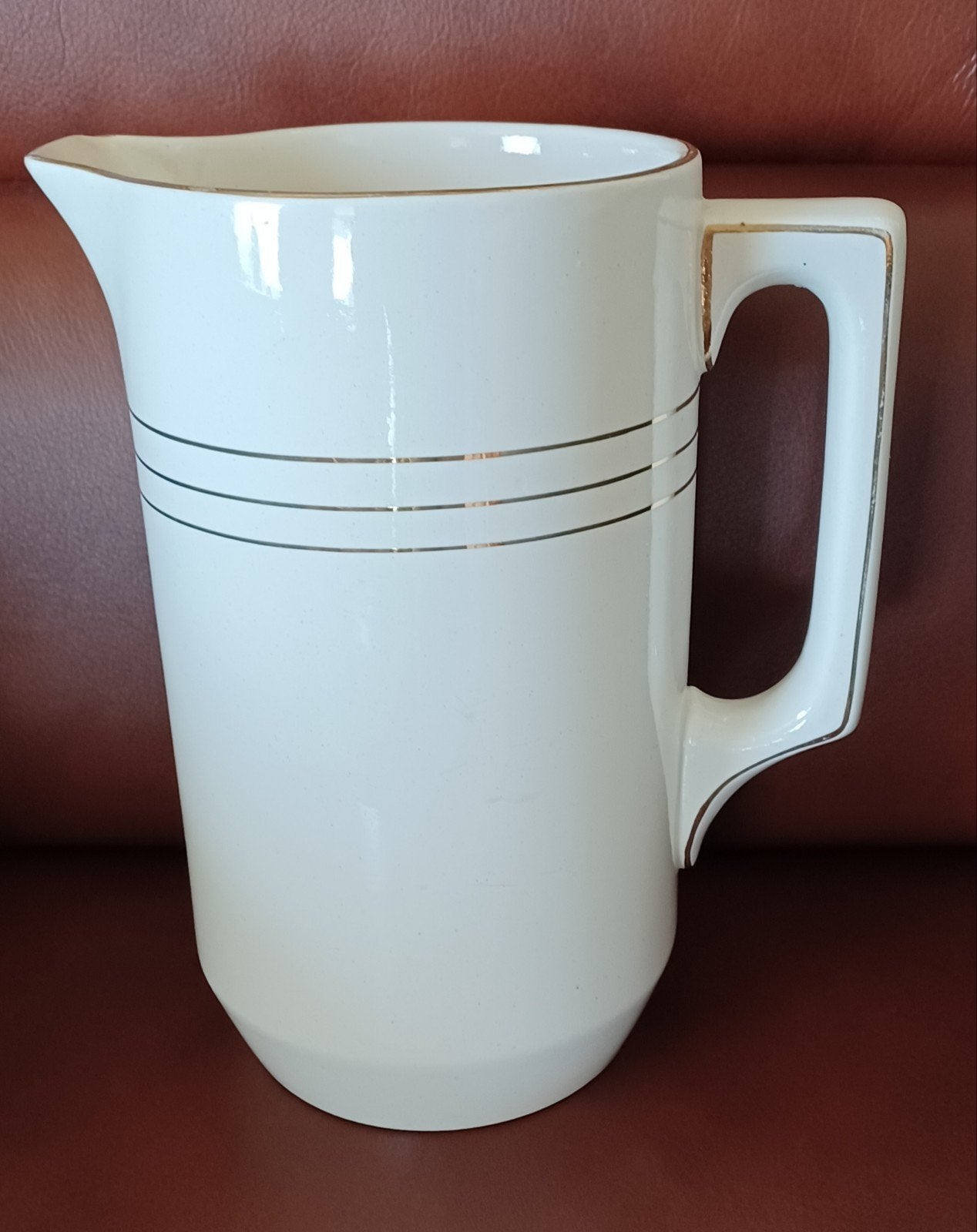 Vintage Mignon lampetkan, roomkleurig met gouden randjes, Ophalen of Verzenden