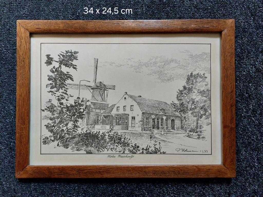 Den Dungen - 2 ingelijste prenten van Piet Hohmann, Antiek en Kunst, Kunst | Tekeningen en Foto's, Ophalen