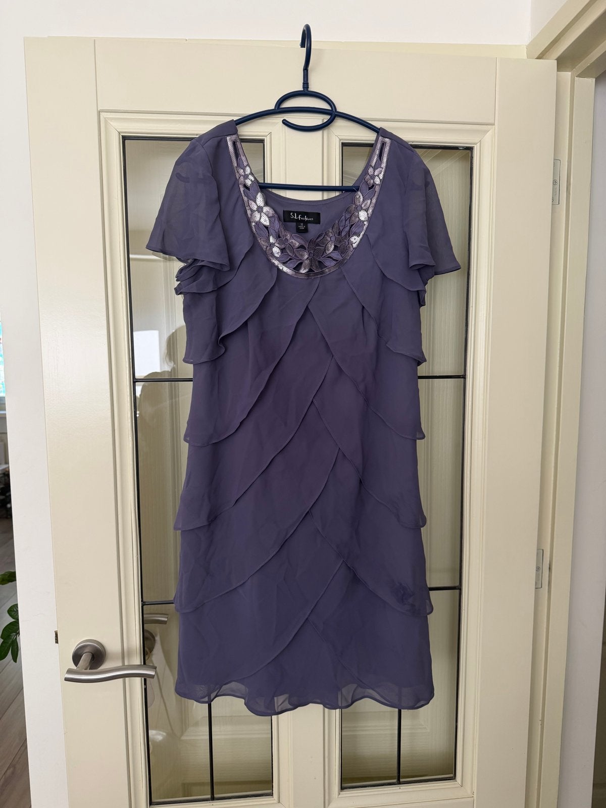 Lila Chiffon Cocktailjurk - s.l fashion - Maat 40, Paars, Knielengte, Gedragen, Ophalen