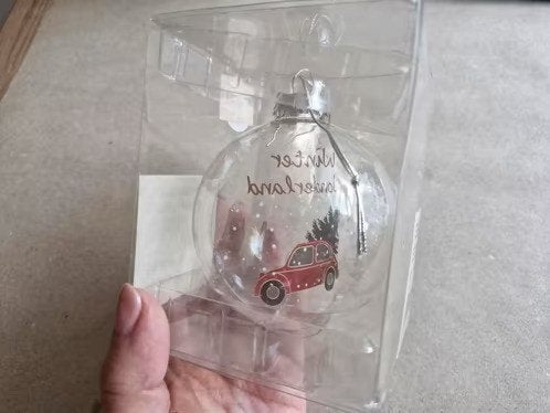 Glazen kerstballen met kerstauto 10cm h, Diversen, Evora, Onbekend, Nieuw, Ophalen of Verzenden