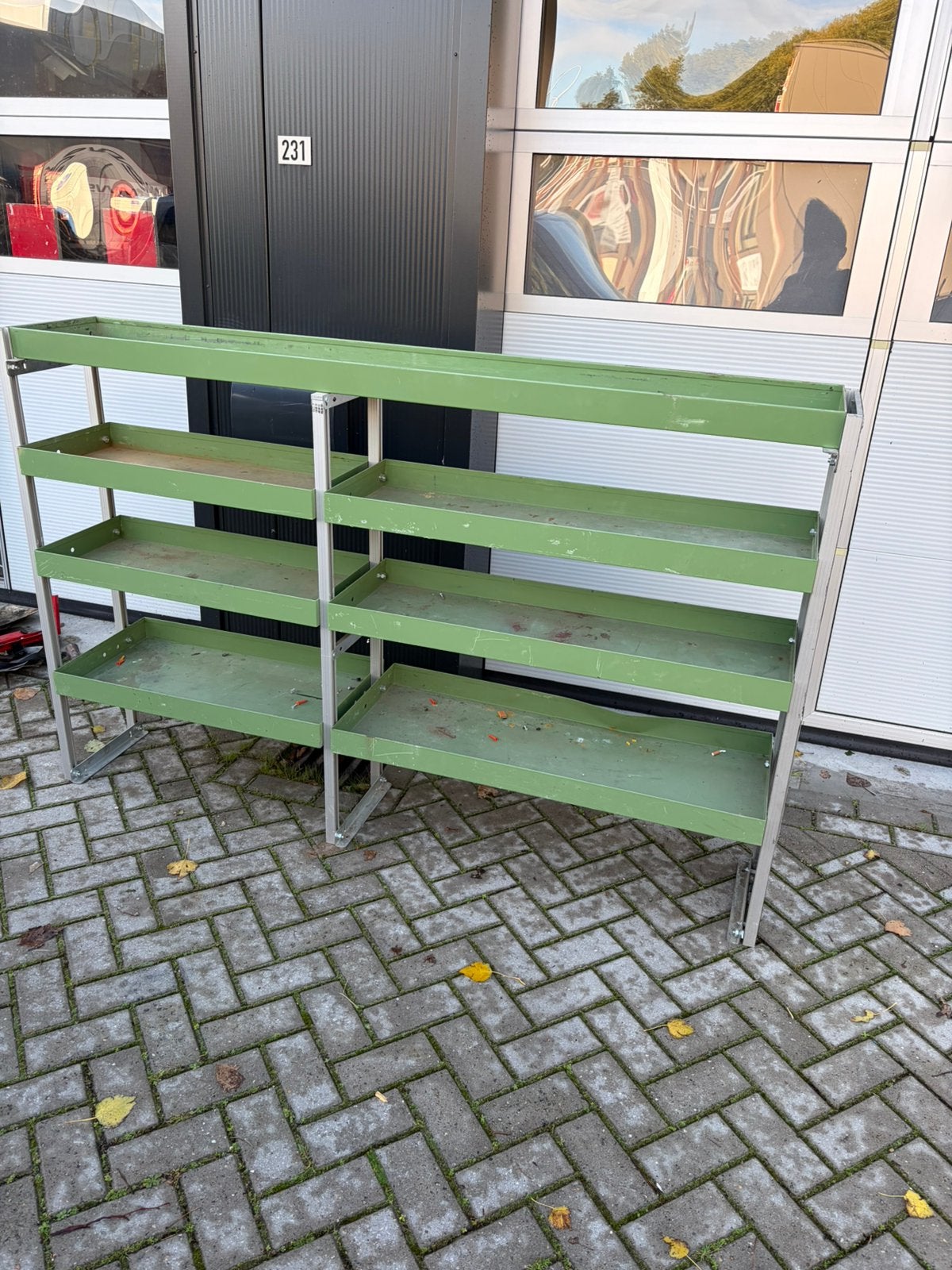 Groen metalen rek met 4 planken - veelzijdig gebruik, Ophalen of Verzenden, Gebruikt