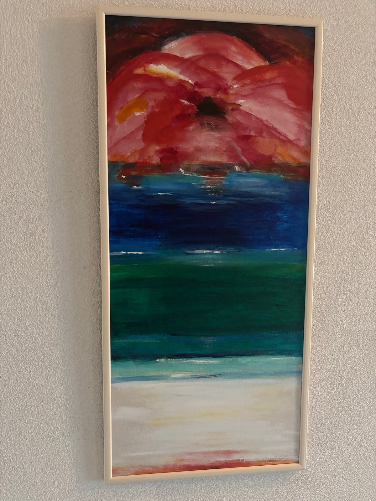 Abstract Schilderij: Rode Bloem en Zeegezicht, Ophalen of Verzenden
