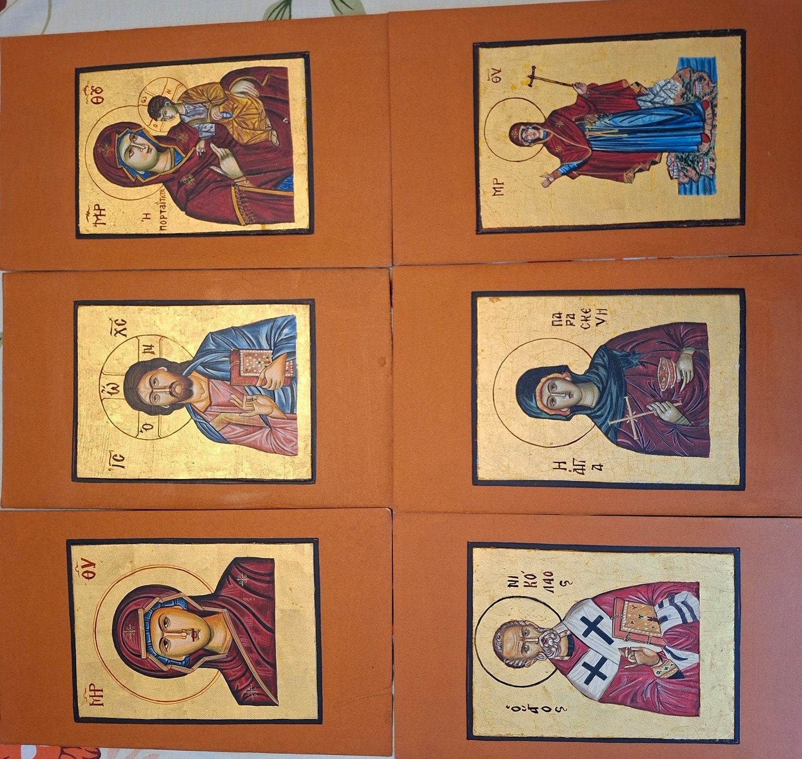 Set van 6 handgeschilderde Griekse iconen, Ophalen of Verzenden
