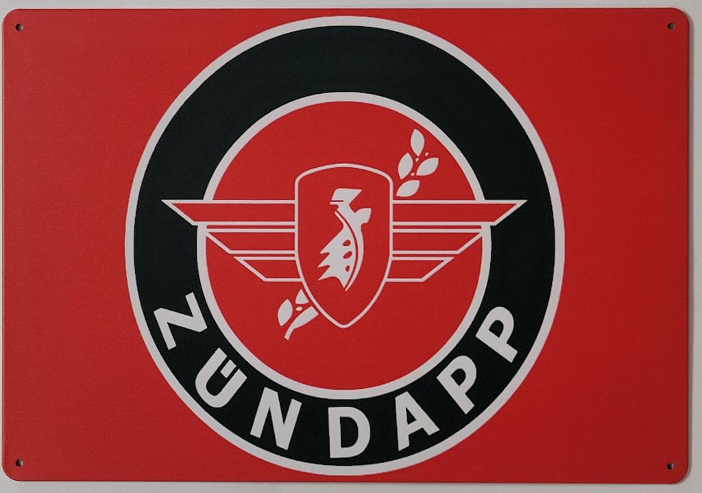 Zundapp logo rood reclamebord van metaal wandbord decoratie, Info@deconoord.nl, Deco Noord, Nieuw, Ophalen of Verzenden