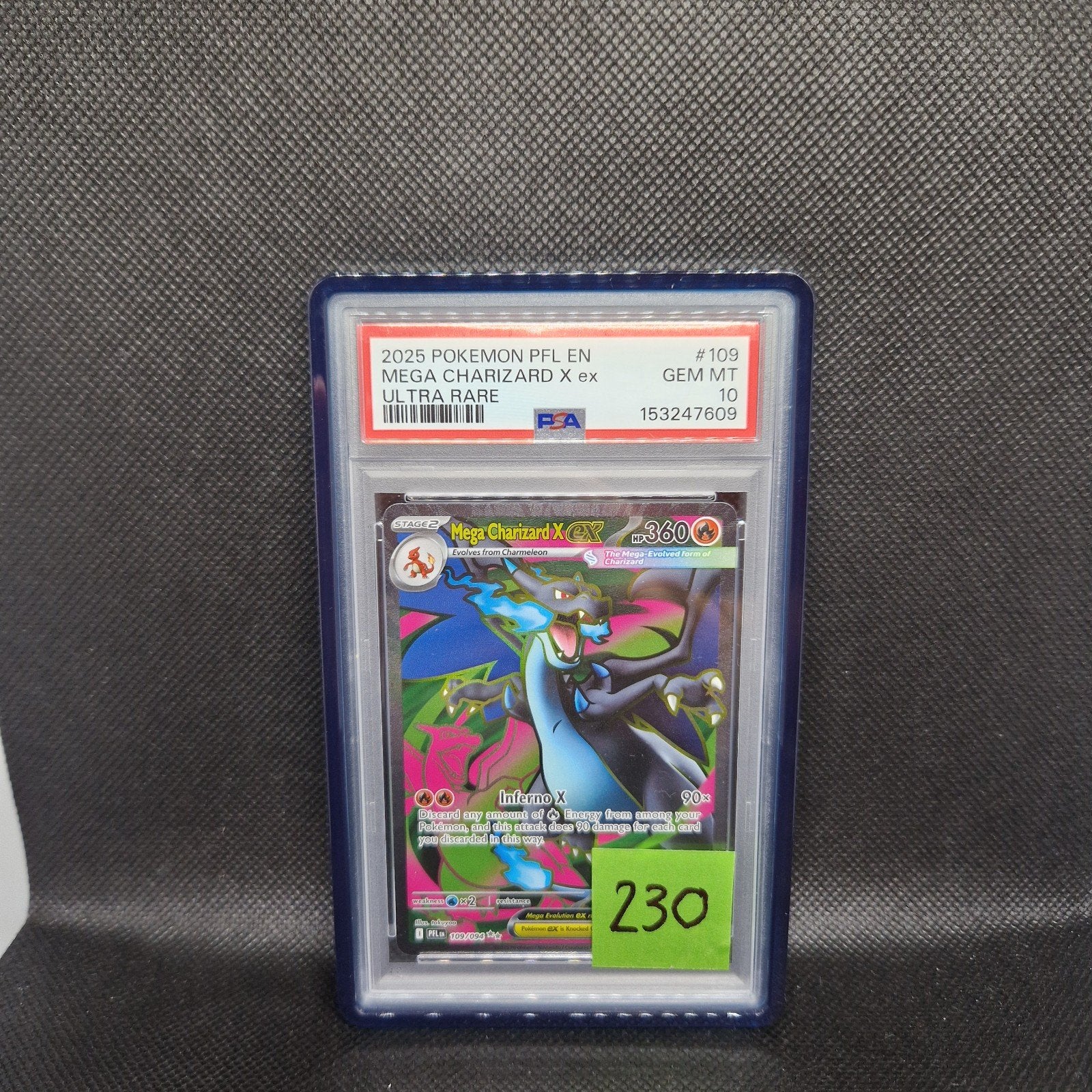Mega Charizard X ex Ultra Rare PFL EN PSA 10, Ophalen of Verzenden, Zo goed als nieuw