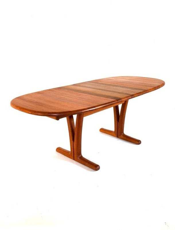 Vintage verlengbare teak eettafel, Holstebro Møbelfabr. ‘70, Holstebro Møbelfabrik, Vintage retro buisframe design rotan webbing papercord deens
