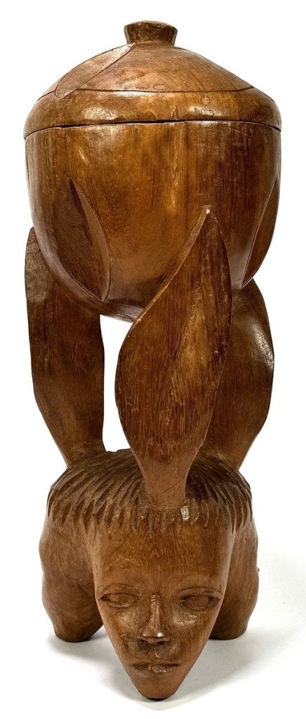 916. Houten beeld met pot - Afrika, 20e eeuw, Ophalen of Verzenden, Afrika, Hout, Houtsnijwerk