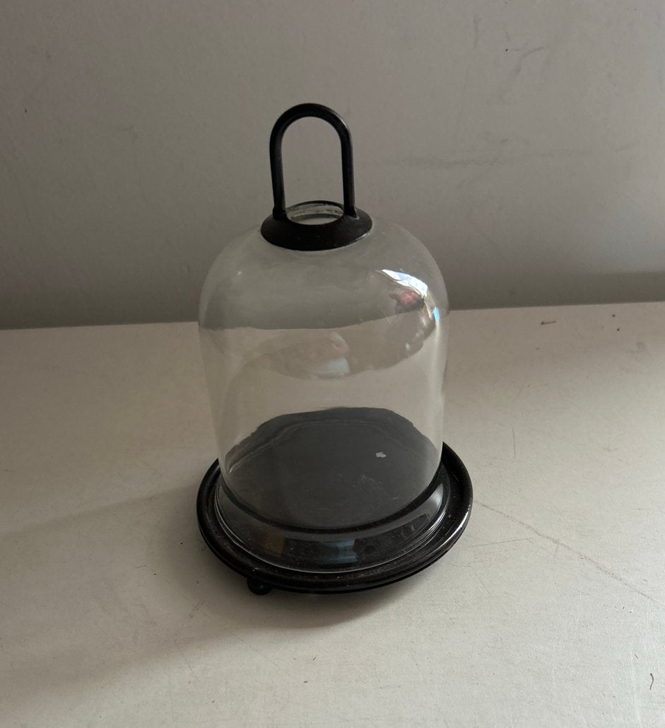 Glazen stolpje met zwart metalen voet en handvat, Ophalen, Zo goed als nieuw, Zwart, Glas