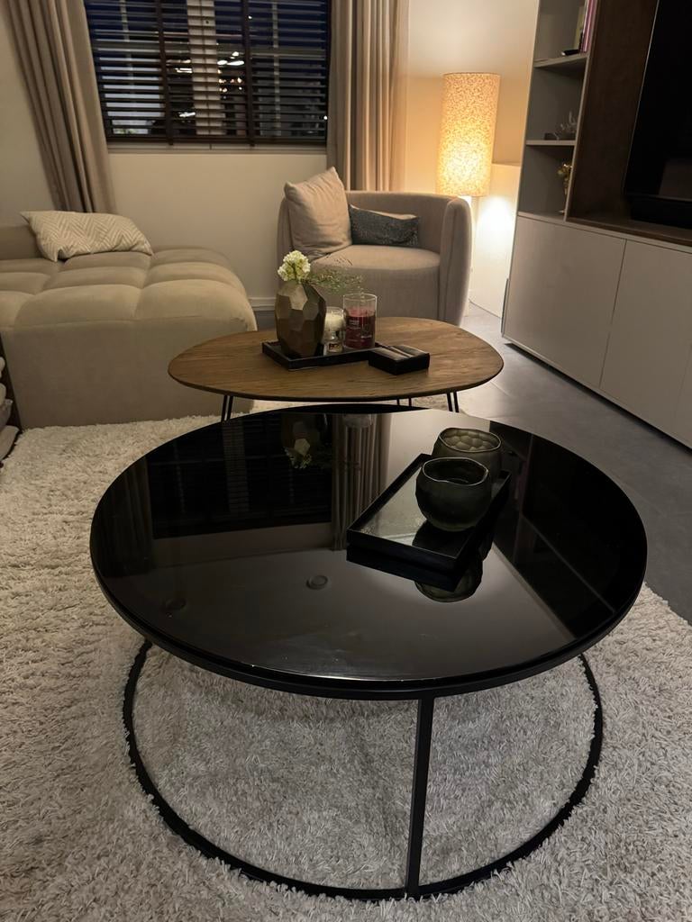 Moderne ronde glazen salontafel, Ophalen, 50 tot 100 cm, Rond, 50 tot 100 cm