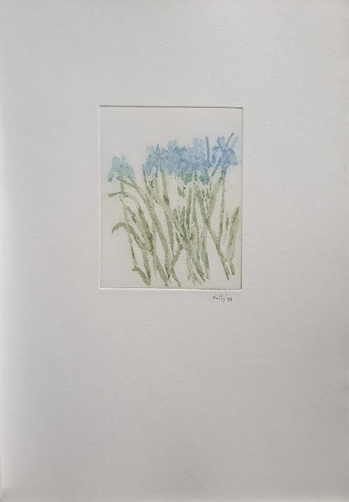 Blauwe Lis - Kunstenaar: Nelly van de Boom, Antiek en Kunst, Kunst | Etsen en Gravures, Ophalen, 34 cm, 24 cm, 1950 - 1999