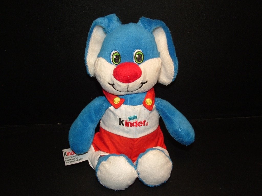 FERRERO KINDER CHOCOLADE KONIJN PLUCHE BLAUW MET, Ophalen of Verzenden, Nieuw, Overige typen