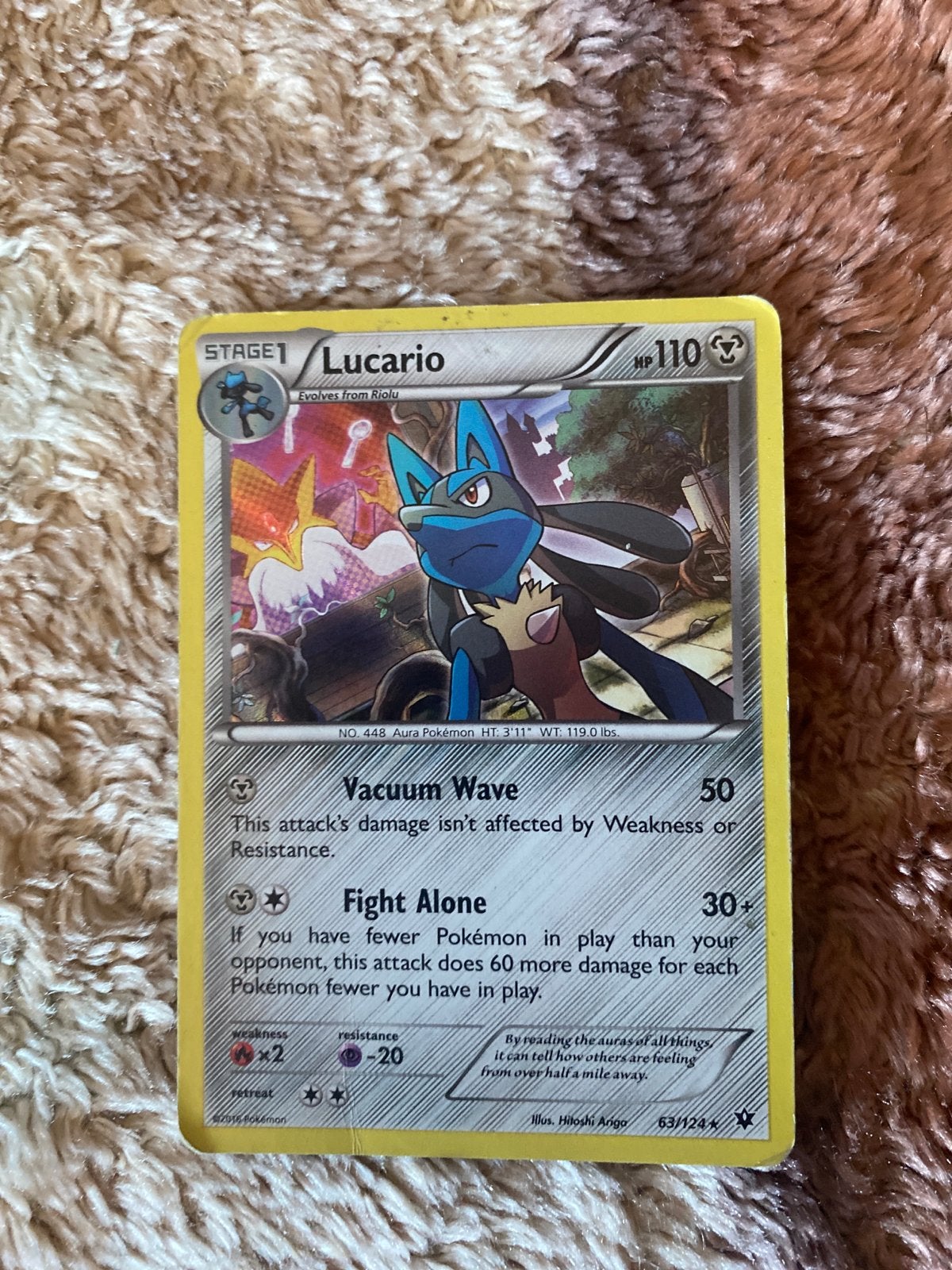Pokémon Kaart Lucario 63/124 X XY Fates Collide, Ophalen of Verzenden, Gebruikt, Losse kaart