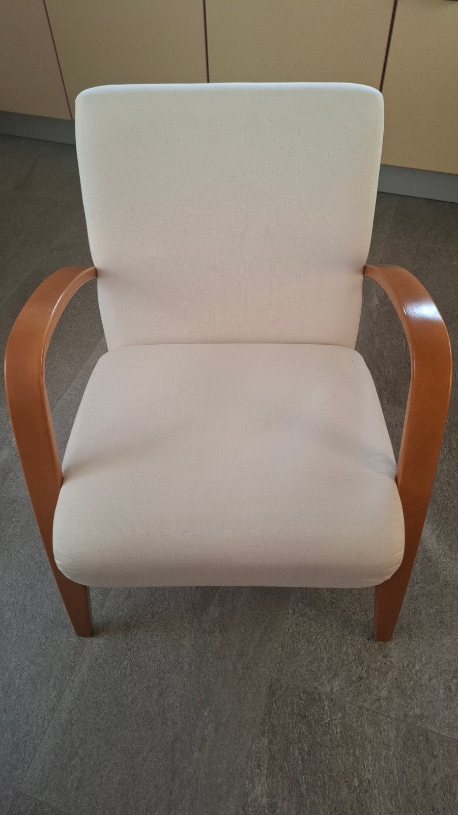 Vintage IKEA Hova fauteuil - Beukenhout & Ecru bekleding, Ophalen, Wit, Zo goed als nieuw, Stof