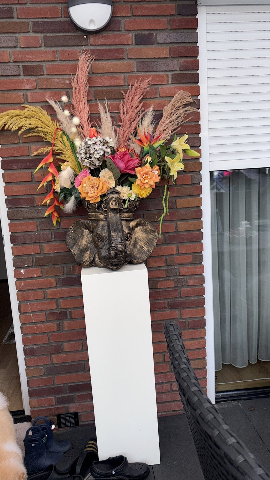 Olifanten vaas goud brons met boeket, Ophalen, Zo goed als nieuw