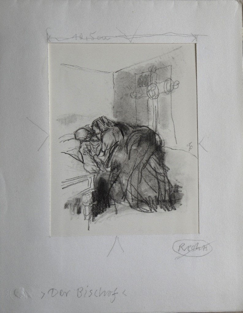 Kurt Löb litho "Der Bischof","Rechts" proefdruk passepartout, Origineel, Lithografie, Ophalen, Personages en Fantasiefiguren