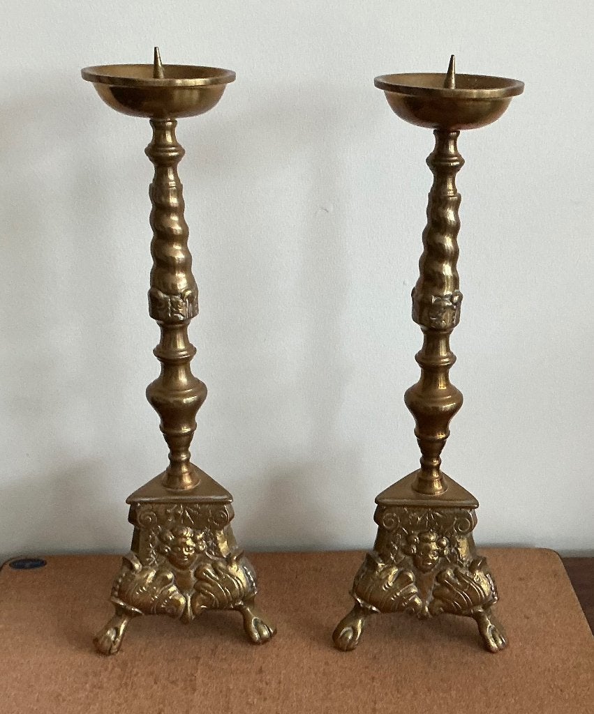 Paar Koperen kandelaars, Ophalen, Koper of Brons