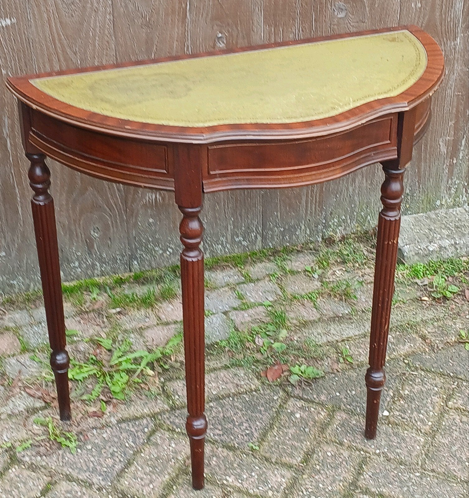 Antieke halfronde consoletafel met lade, Ophalen of Verzenden