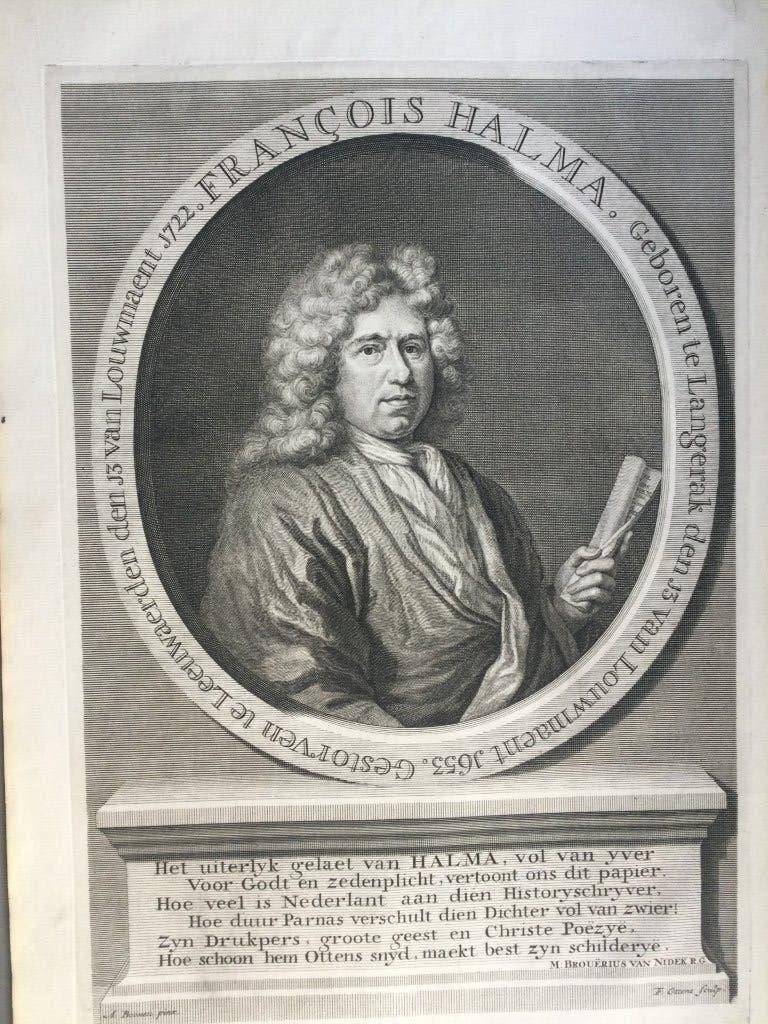 François Halma, portret en titelpagina, Antiek en Kunst, 26 cm, Portret, Blanco verso, Verzenden