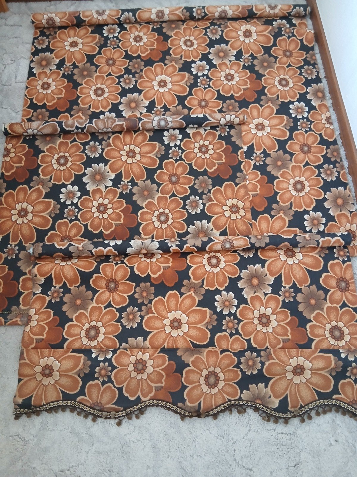 Vintage rolgordijn met bloemenprint 3 stuks, Rolgordijn, Ophalen of Verzenden, Bruin, Rolgordijn