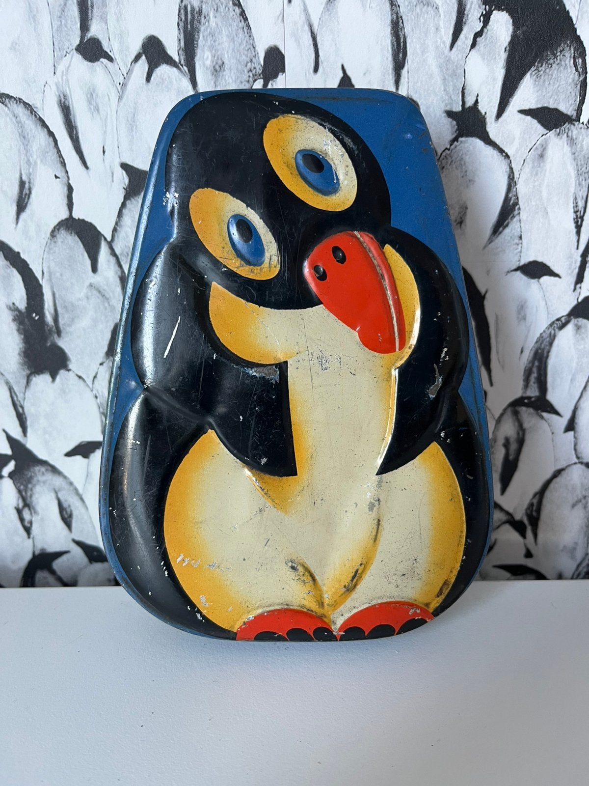 Verkade blik met decoratie pinguïn, Ophalen of Verzenden, Gebruikt, Koek(jes), Verkade