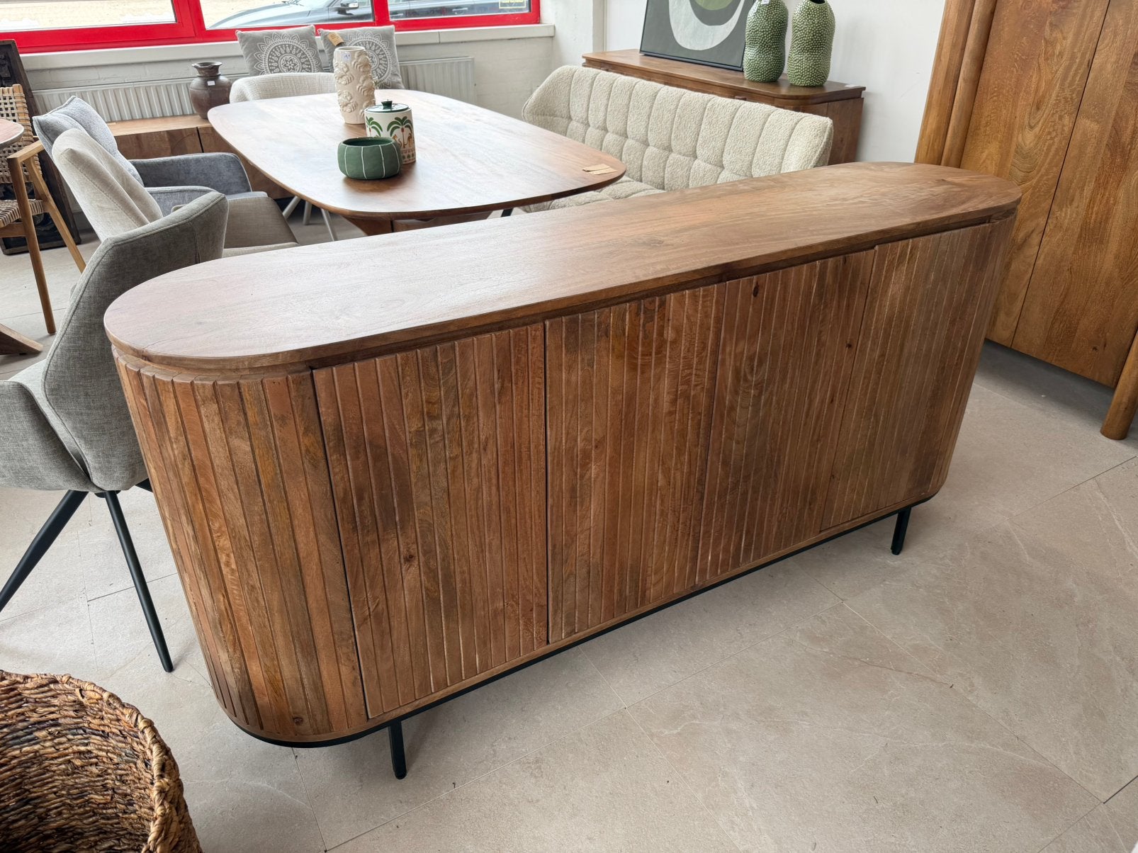Magazijn leegverkoop dressoir retro Remi mangohout ribbel, Hout, Nieuw, Ophalen of Verzenden, Info@wkhome.nl